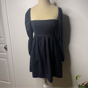 Reformation Size 2 Solid Black Short Mini Dress Long Pouf Sleeve